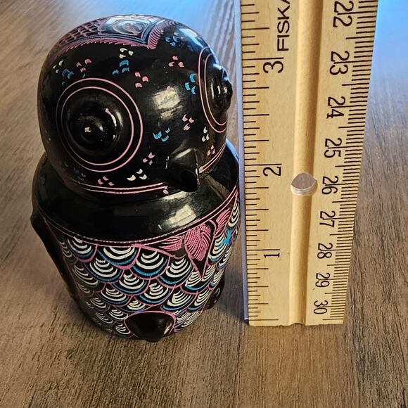 Vintage Burmese Lacquerware Owl Jar Set Purple & Black - Picture 9 of 10